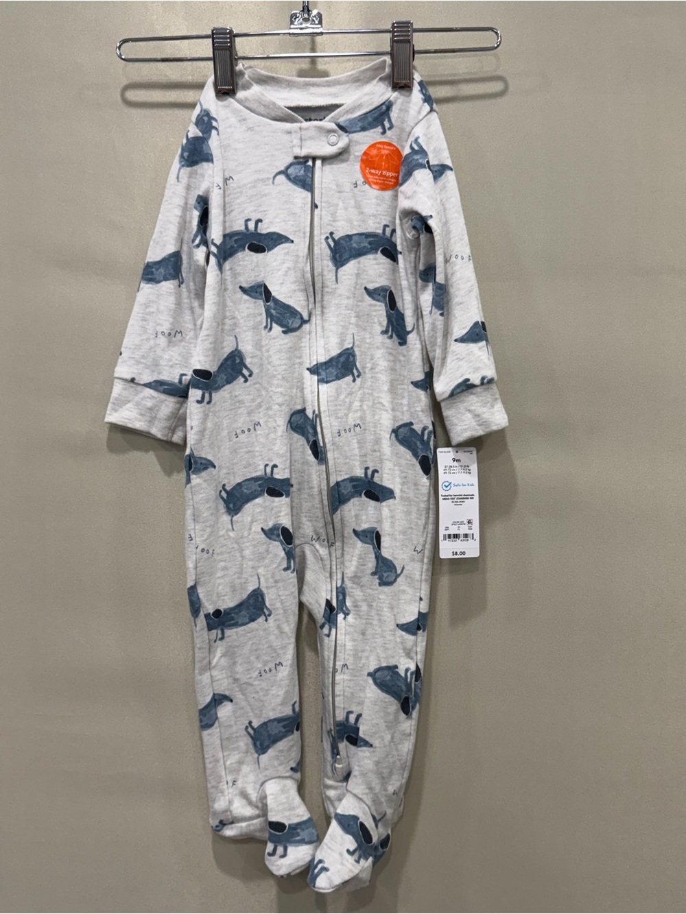 Carter's Cream and Blue Dog-Print Footed One-Piece
